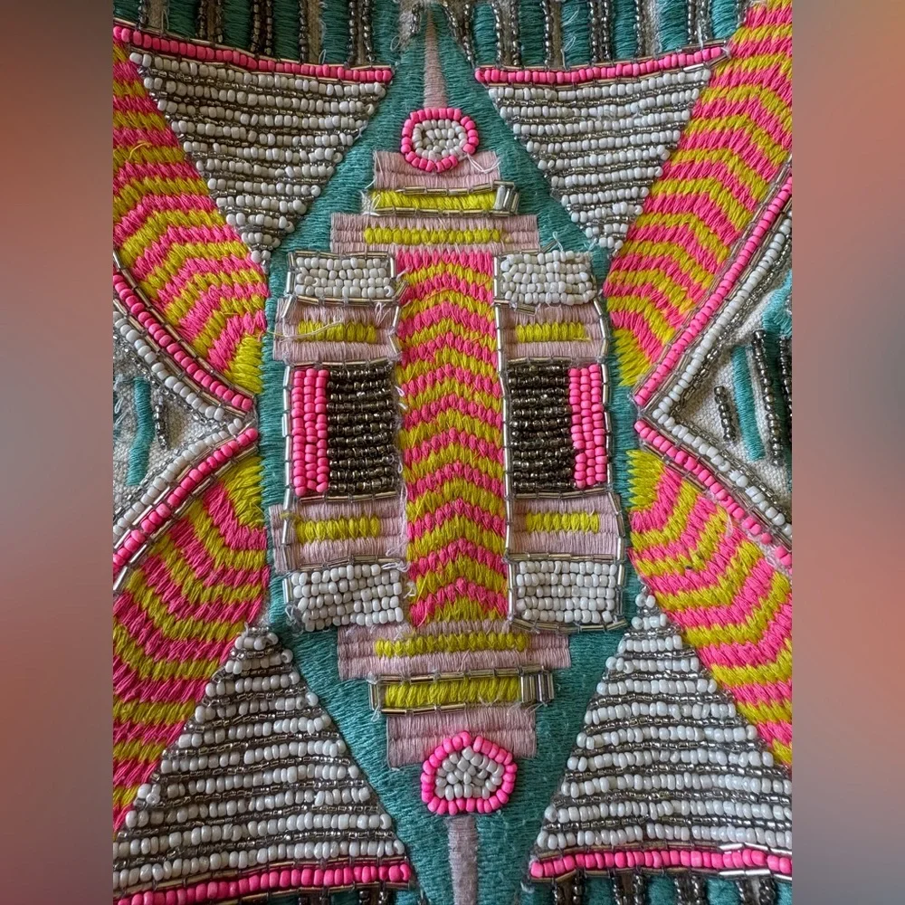Embroidered Boho Bucket Bag with Pink and Turquoise Accents